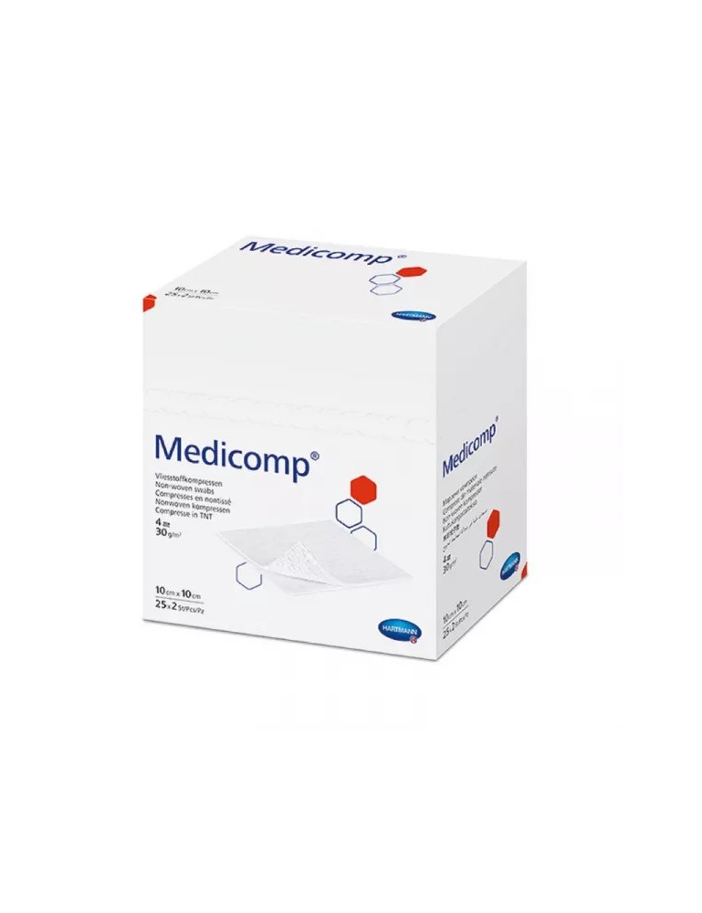 Compresses non tissées stériles MEDICOMP 4 plis 10x10cm 30G (Boîte de 100 sachets de 2)