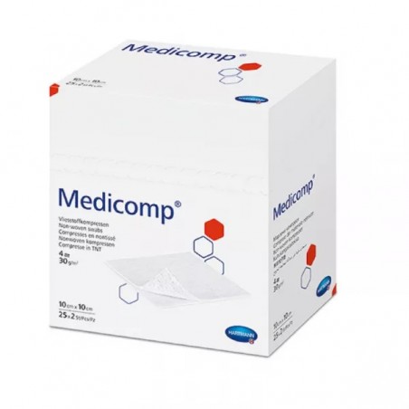 Compresses non tissées stériles MEDICOMP 4 plis 10x10cm 30G (Boîte de 100 sachets de 2)