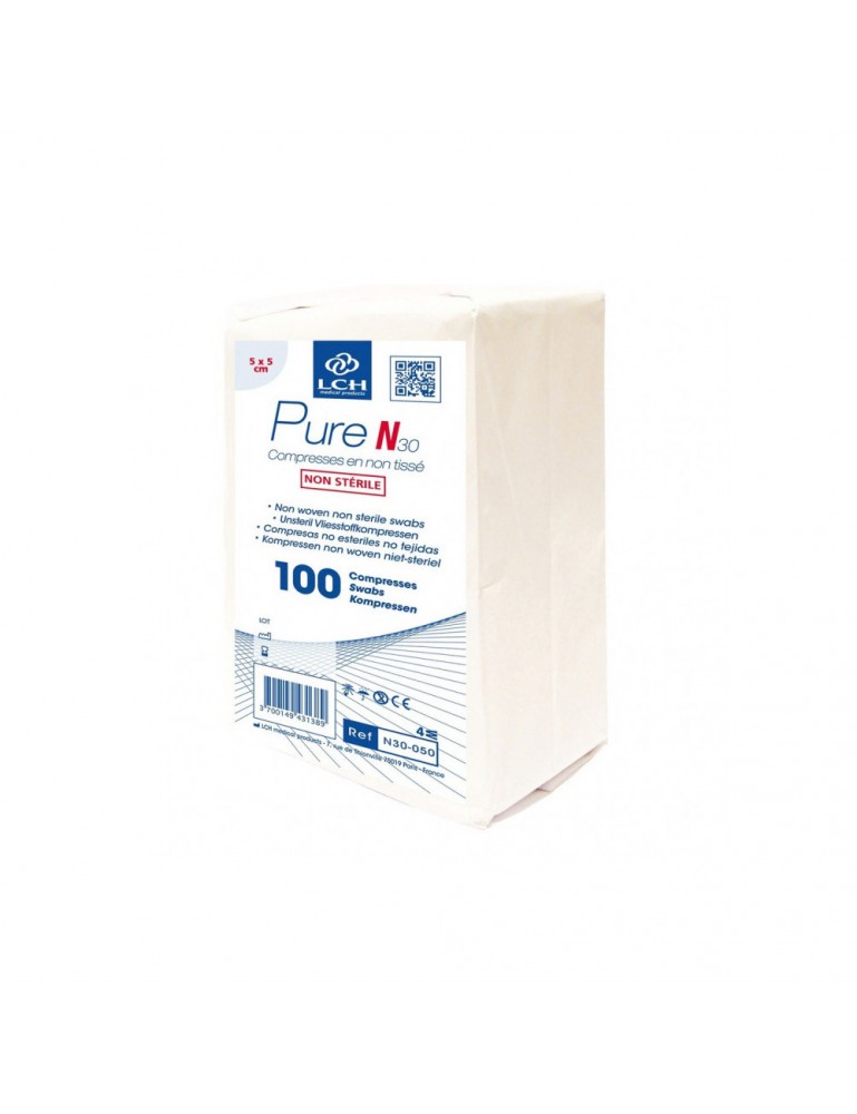 Compresses non tissées non stériles PURE N30 7.5x7.5cm 30G - 4plis (sachet de 100)