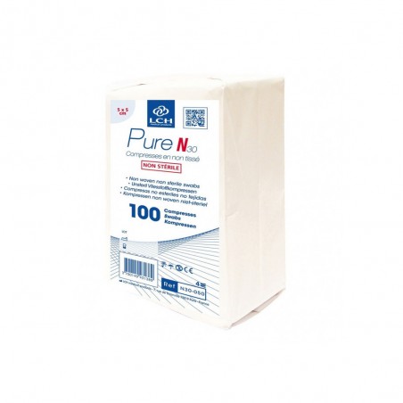 Compresses non tissées non stériles PURE N30 7.5x7.5cm 30G - 4plis (sachet de 100)