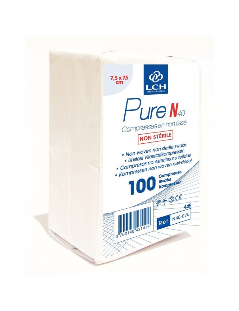 Compresses non stériles non tissées PURE N40 7.5x7.5cm 40G - 4plis (sachet de 100)