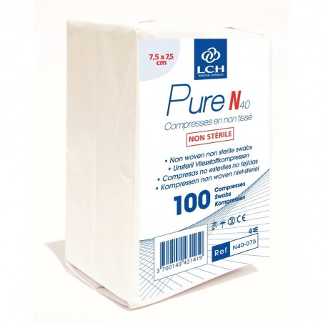 Compresses non stériles non tissées PURE N40 7.5x7.5cm 40G - 4plis (sachet de 100)